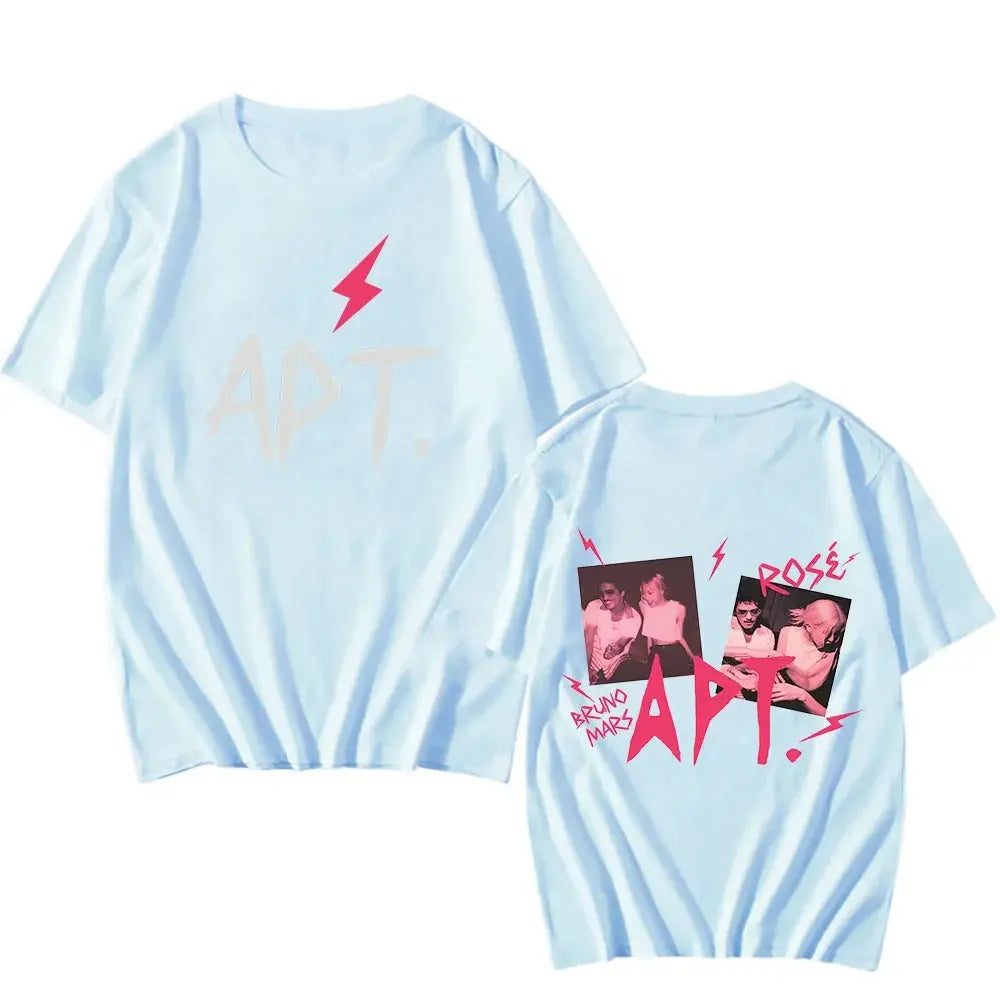 ROSÉ & Bruno Mars APT Song T-Shirt Graphic Printing Hip Hop Vintage Tee-shirt Short Sleeve Harajuku Tshirt Unisex Cotton Tees SS69 12.69 light-blue / XS