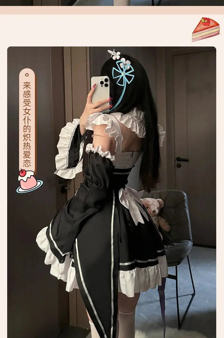 Ram Rem Cosplay Costume Anime Lolita Maid Uniform Maid Apron Lolita Dress Life In A Different World From Zero Costumes Party Set - SS69