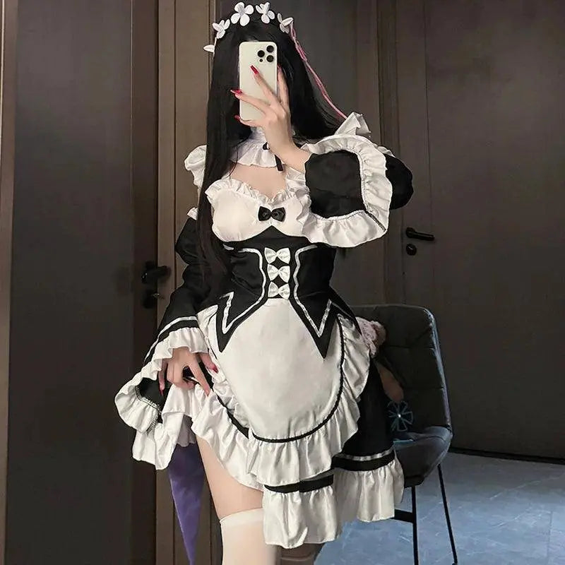 Ram Rem Cosplay Costume Anime Lolita Maid Uniform Maid Apron Lolita Dress Life In A Different World From Zero Costumes Party Set - SS69