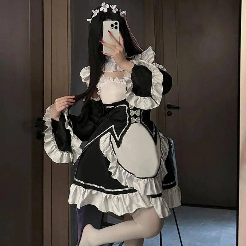 Ram Rem Cosplay Costume Anime Lolita Maid Uniform Maid Apron Lolita Dress Life In A Different World From Zero Costumes Party Set - SS69