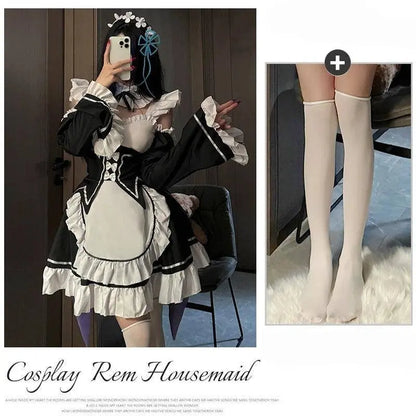 Ram Rem Cosplay Costume Anime Lolita Maid Uniform Maid Apron Lolita Dress Life In A Different World From Zero Costumes Party Set - SS69