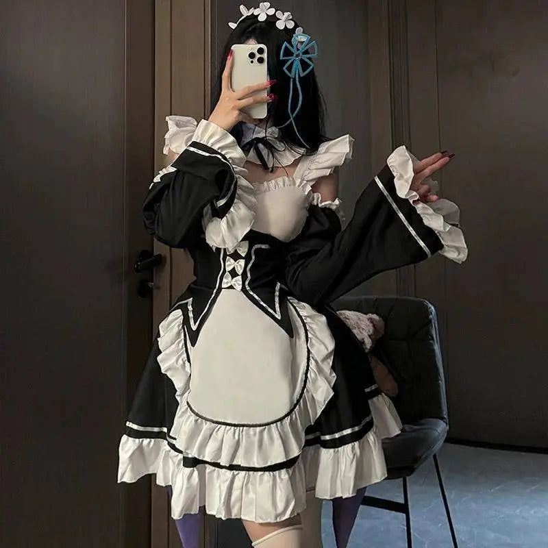 Ram Rem Cosplay Costume Anime Lolita Maid Uniform Maid Apron Lolita Dress Life In A Different World From Zero Costumes Party Set - SS69