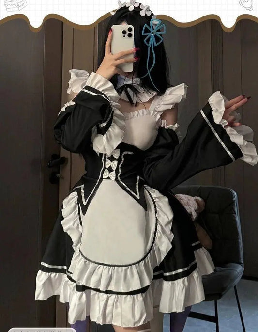Ram Rem Cosplay Costume Anime Lolita Maid Uniform Maid Apron Lolita Dress Life In A Different World From Zero Costumes Party Set - SS69