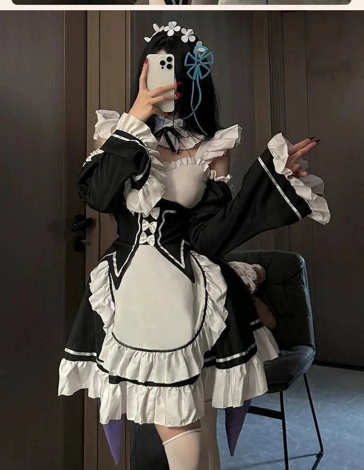 Ram Rem Cosplay Costume Anime Lolita Maid Uniform Maid Apron Lolita Dress Life In A Different World From Zero Costumes Party Set - SS69