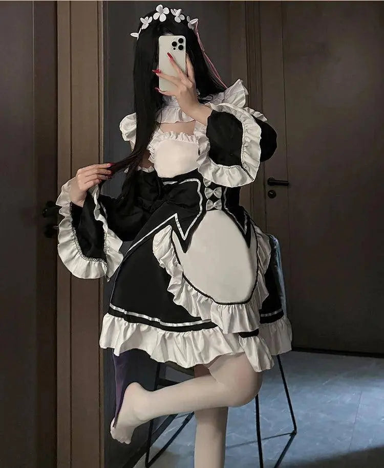Ram Rem Cosplay Costume Anime Lolita Maid Uniform Maid Apron Lolita Dress Life In A Different World From Zero Costumes Party Set - SS69