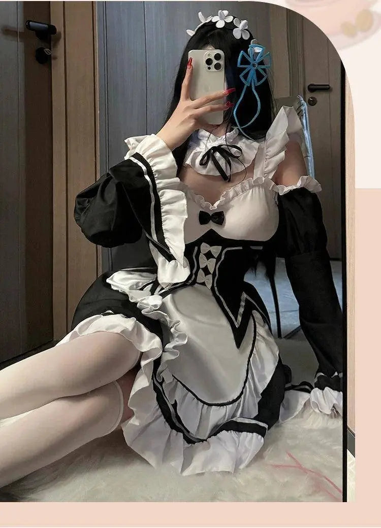 Ram Rem Cosplay Costume Anime Lolita Maid Uniform Maid Apron Lolita Dress Life In A Different World From Zero Costumes Party Set - SS69