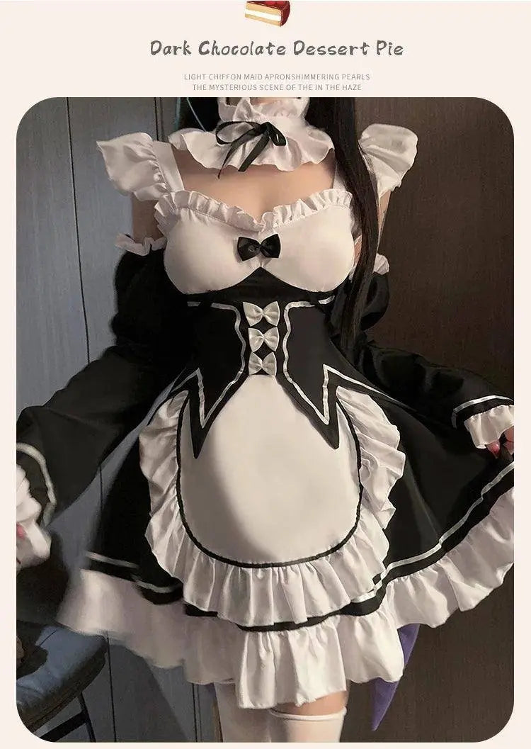 Ram Rem Cosplay Costume Anime Lolita Maid Uniform Maid Apron Lolita Dress Life In A Different World From Zero Costumes Party Set - SS69
