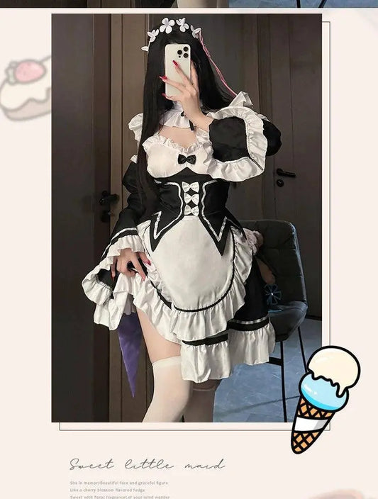 Ram Rem Cosplay Costume Anime Lolita Maid Uniform Maid Apron Lolita Dress Life In A Different World From Zero Costumes Party Set - SS69
