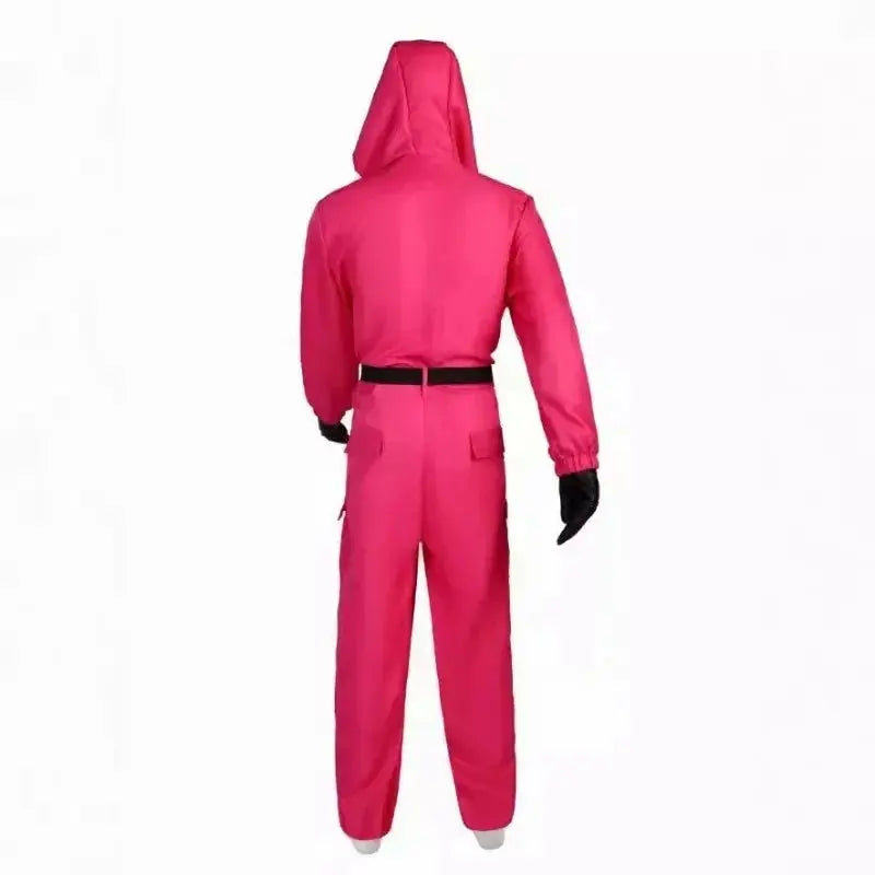 Red Calamari Game Jumpsuit Cosplay Party Tracksuit Outfits Props Role Play Classic Costume From Korean TV Belt Full Mask Set SS69