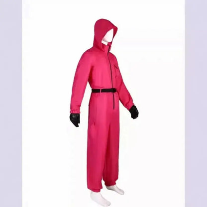Red Calamari Game Jumpsuit Cosplay Party Tracksuit Outfits Props Role Play Classic Costume From Korean TV Belt Full Mask Set SS69
