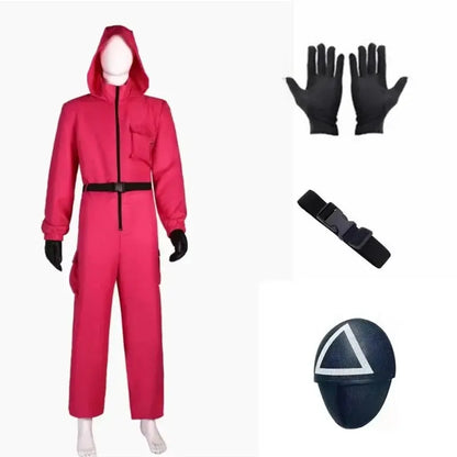 Red Calamari Game Jumpsuit Cosplay Party Tracksuit Outfits Props Role Play Classic Costume From Korean TV Belt Full Mask Set SS69 33.69 c / S / turkey