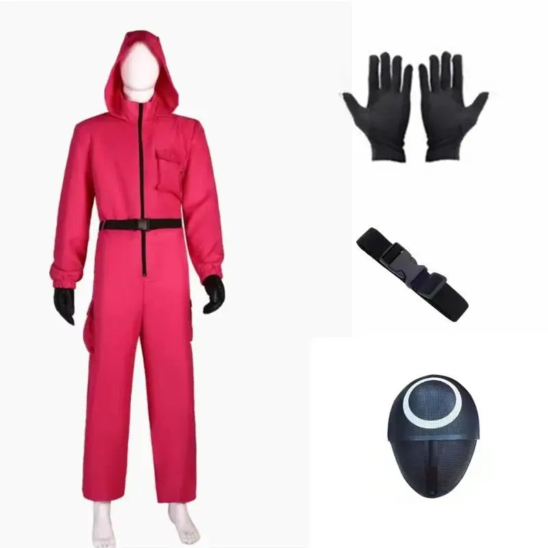 Red Calamari Game Jumpsuit Cosplay Party Tracksuit Outfits Props Role Play Classic Costume From Korean TV Belt Full Mask Set SS69 38.69 b / XXXL / turkey