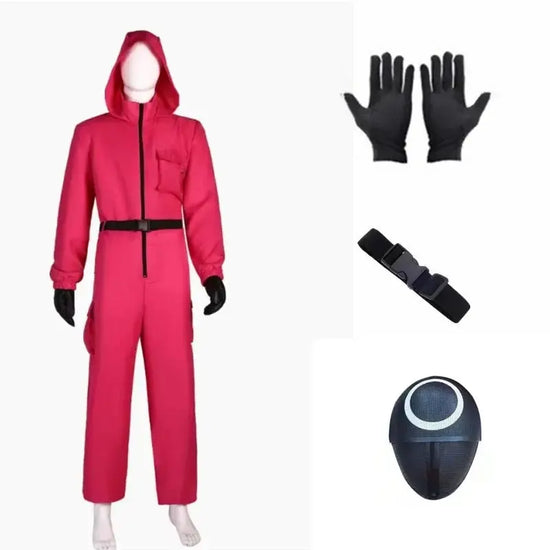 Red Calamari Game Jumpsuit Cosplay Party Tracksuit Outfits Props Role Play Classic Costume From Korean TV Belt Full Mask Set SS69 38.69 b / XXXL / turkey