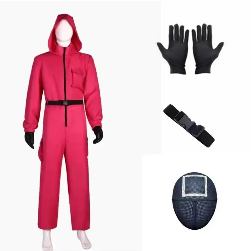 Red Calamari Game Jumpsuit Cosplay Party Tracksuit Outfits Props Role Play Classic Costume From Korean TV Belt Full Mask Set SS69 38.69 a / XXXL / turkey