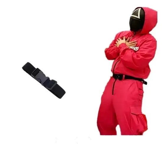Red Calamari Game Jumpsuit Cosplay Party Tracksuit Outfits Props Role Play Classic Costume From Korean TV Belt Full Mask Set SS69
