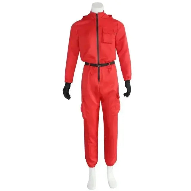 Red Calamari Game Jumpsuit Cosplay Party Tracksuit Outfits Props Role Play Classic Costume From Korean TV Belt Full Mask Set SS69 28.69 XXL / Costume and belt