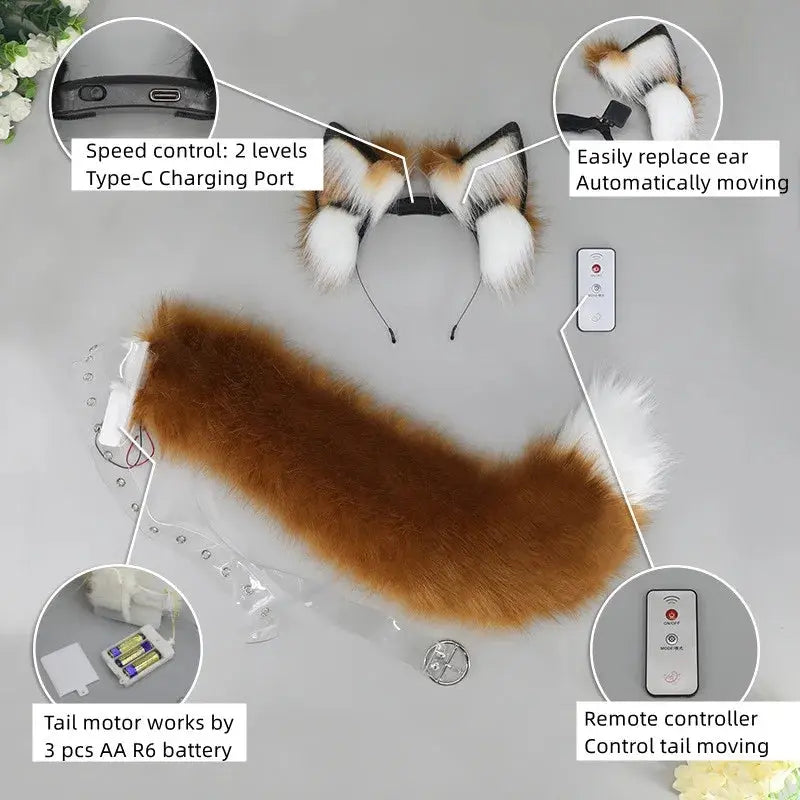 Remote Control Wagging Fox Wolf Tail Automatically Moving Animal Ear Headband Cosplay Prop Accessories Girl's Club Pub Costumes SS69