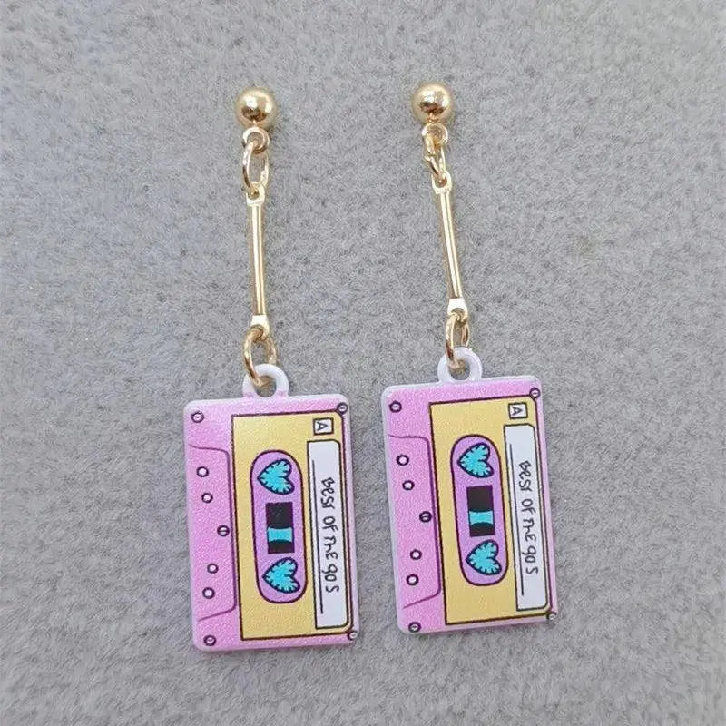Retro Cassette Tape dangle drop earrings, Cute 90s Music jewellery, Novelty Old School jewelry, Fun Quirky pendant SS69