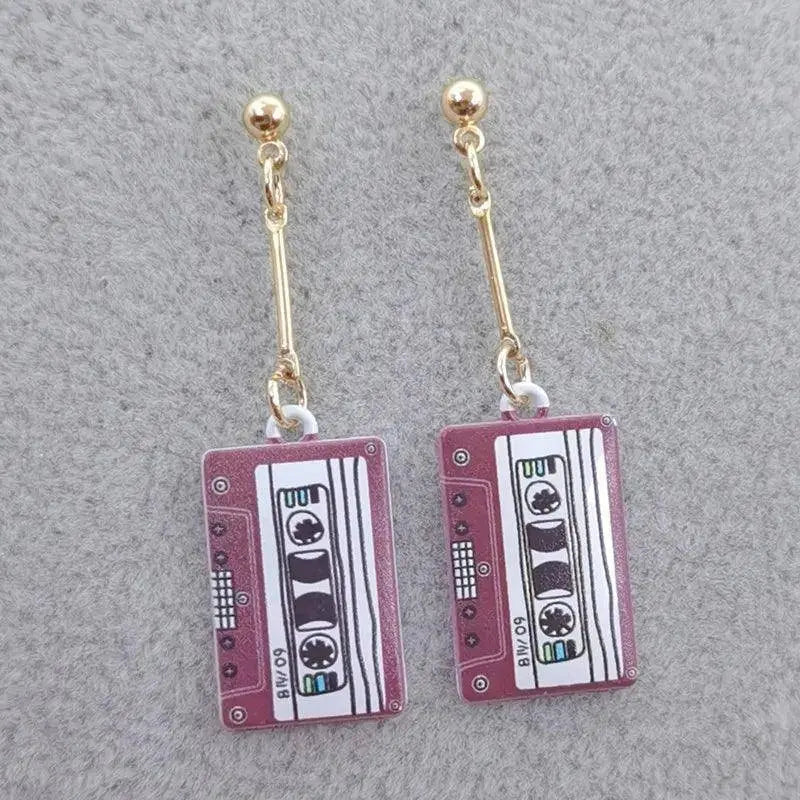Retro Cassette Tape dangle drop earrings, Cute 90s Music jewellery, Novelty Old School jewelry, Fun Quirky pendant SS69