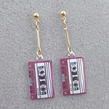 Retro Cassette Tape dangle drop earrings, Cute 90s Music jewellery, Novelty Old School jewelry, Fun Quirky pendant SS69