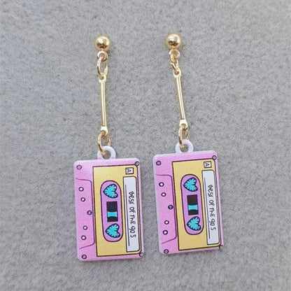 Retro Cassette Tape dangle drop earrings, Cute 90s Music jewellery, Novelty Old School jewelry, Fun Quirky pendant SS69