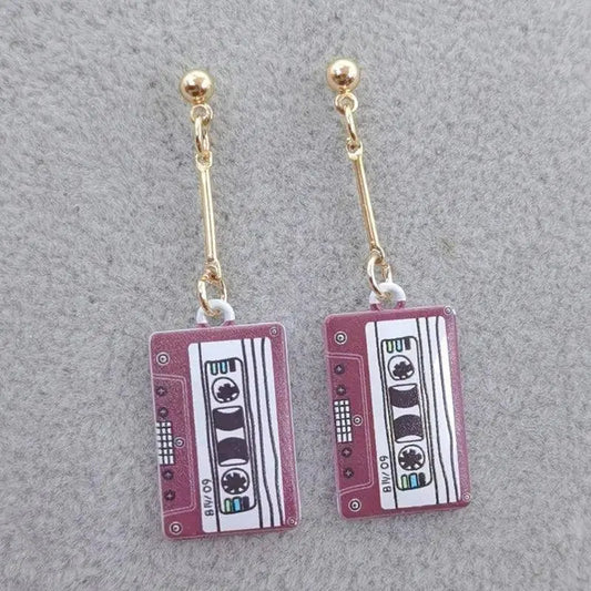 Retro Cassette Tape dangle drop earrings, Cute 90s Music jewellery, Novelty Old School jewelry, Fun Quirky pendant SS69