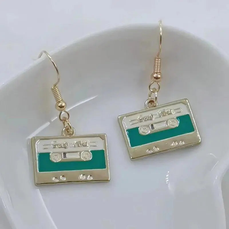 Retro Cassette Tape dangle drop earrings, Cute 90s Music jewellery, Novelty Old School jewelry, Fun Quirky pendant SS69