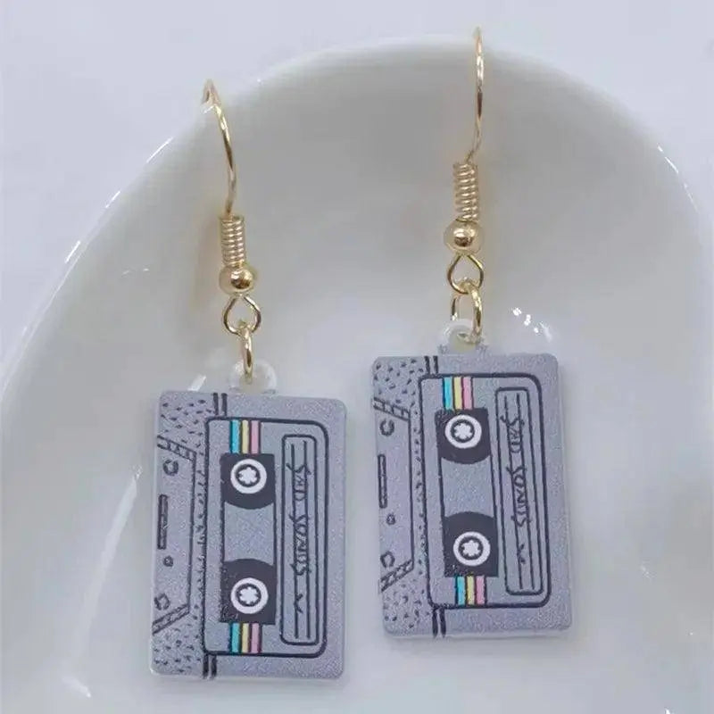 Retro Cassette Tape dangle drop earrings, Cute 90s Music jewellery, Novelty Old School jewelry, Fun Quirky pendant SS69