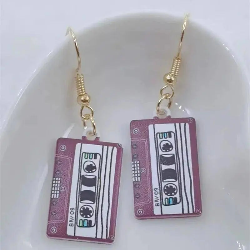 Retro Cassette Tape dangle drop earrings, Cute 90s Music jewellery, Novelty Old School jewelry, Fun Quirky pendant SS69