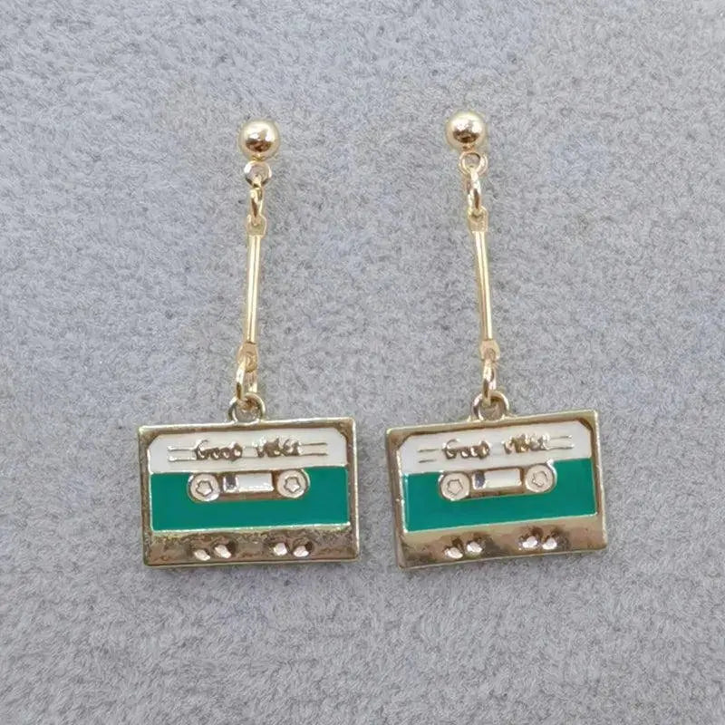 Retro Cassette Tape dangle drop earrings, Cute 90s Music jewellery, Novelty Old School jewelry, Fun Quirky pendant SS69