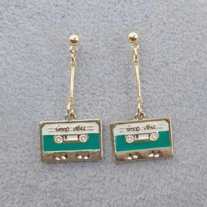 Retro Cassette Tape dangle drop earrings, Cute 90s Music jewellery, Novelty Old School jewelry, Fun Quirky pendant SS69