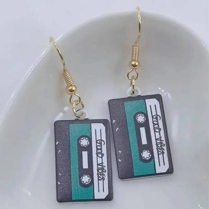 Retro Cassette Tape dangle drop earrings, Cute 90s Music jewellery, Novelty Old School jewelry, Fun Quirky pendant SS69