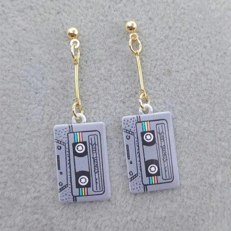 Retro Cassette Tape dangle drop earrings, Cute 90s Music jewellery, Novelty Old School jewelry, Fun Quirky pendant SS69