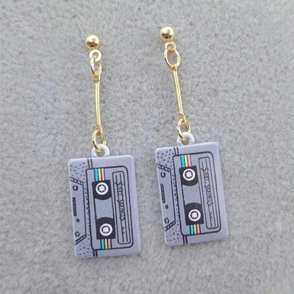 Retro Cassette Tape dangle drop earrings, Cute 90s Music jewellery, Novelty Old School jewelry, Fun Quirky pendant SS69