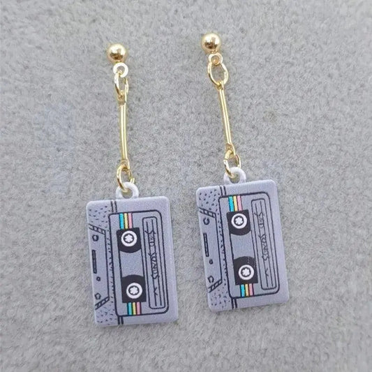 Retro Cassette Tape dangle drop earrings, Cute 90s Music jewellery, Novelty Old School jewelry, Fun Quirky pendant SS69