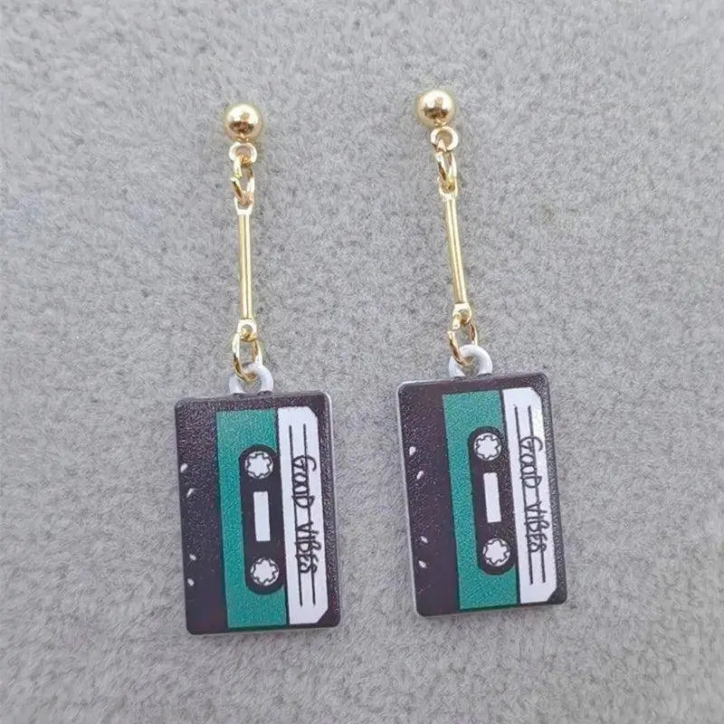 Retro Cassette Tape dangle drop earrings, Cute 90s Music jewellery, Novelty Old School jewelry, Fun Quirky pendant SS69