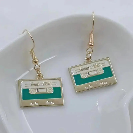 Retro Cassette Tape dangle drop earrings, Cute 90s Music jewellery, Novelty Old School jewelry, Fun Quirky pendant SS69