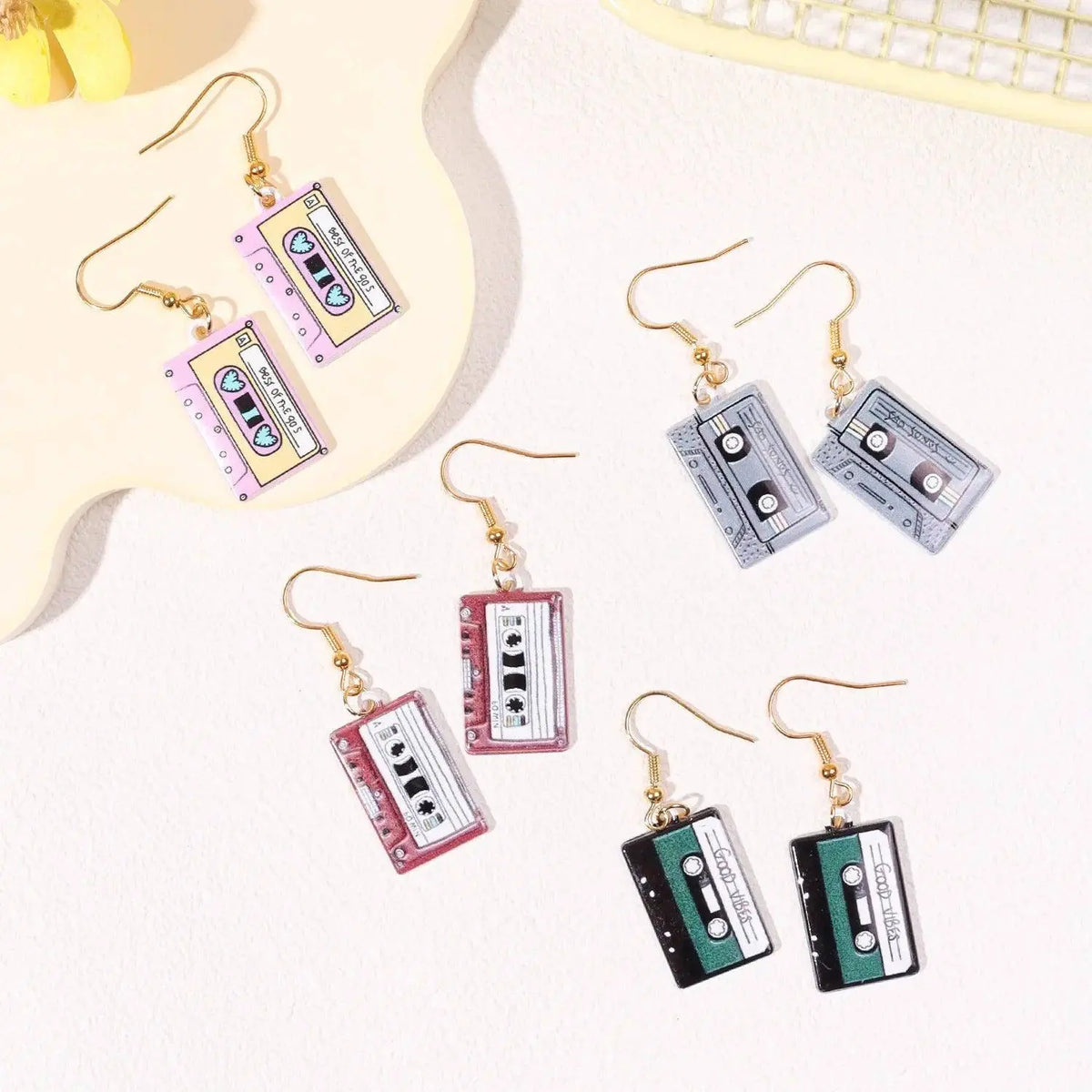 Retro Metal Cassette Tape dangle drop earrings, Cute 90s Music jewellery, Novelty Old School jewelry, Fun Quirky pendant SS69
