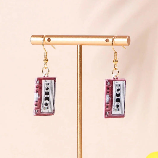 Retro Metal Cassette Tape dangle drop earrings, Cute 90s Music jewellery, Novelty Old School jewelry, Fun Quirky pendant SS69