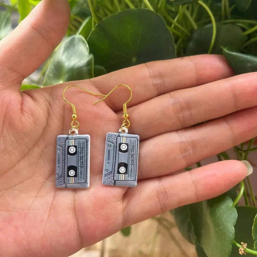 Retro Metal Cassette Tape dangle drop earrings, Cute 90s Music jewellery, Novelty Old School jewelry, Fun Quirky pendant SS69