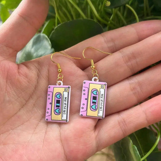 Retro Metal Cassette Tape dangle drop earrings, Cute 90s Music jewellery, Novelty Old School jewelry, Fun Quirky pendant SS69