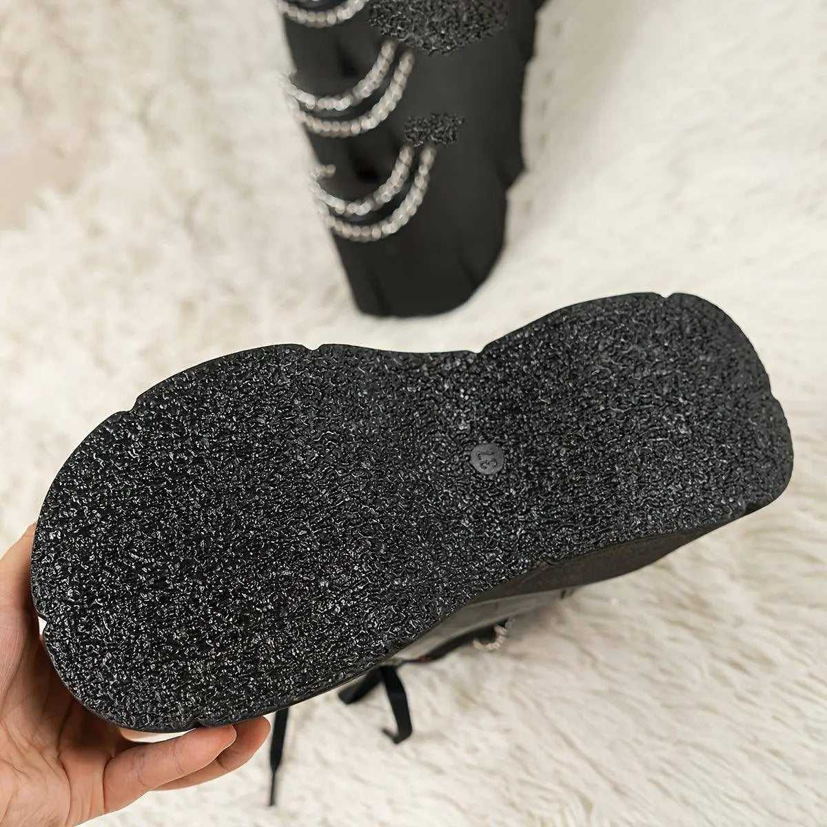 Retro Punk-Style Women's Platform Boots with Chain Detail - Fashionable Slip-On Ankle Booties for Music Festivals & Halloween Parties, Comfortable All-Season Footwear SS69