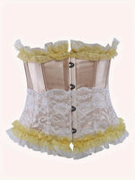 Ruched Trim Button Front Bustier, Casual Lace Up Costume For Wedding & Cosaply, Women's Clothing - SS69