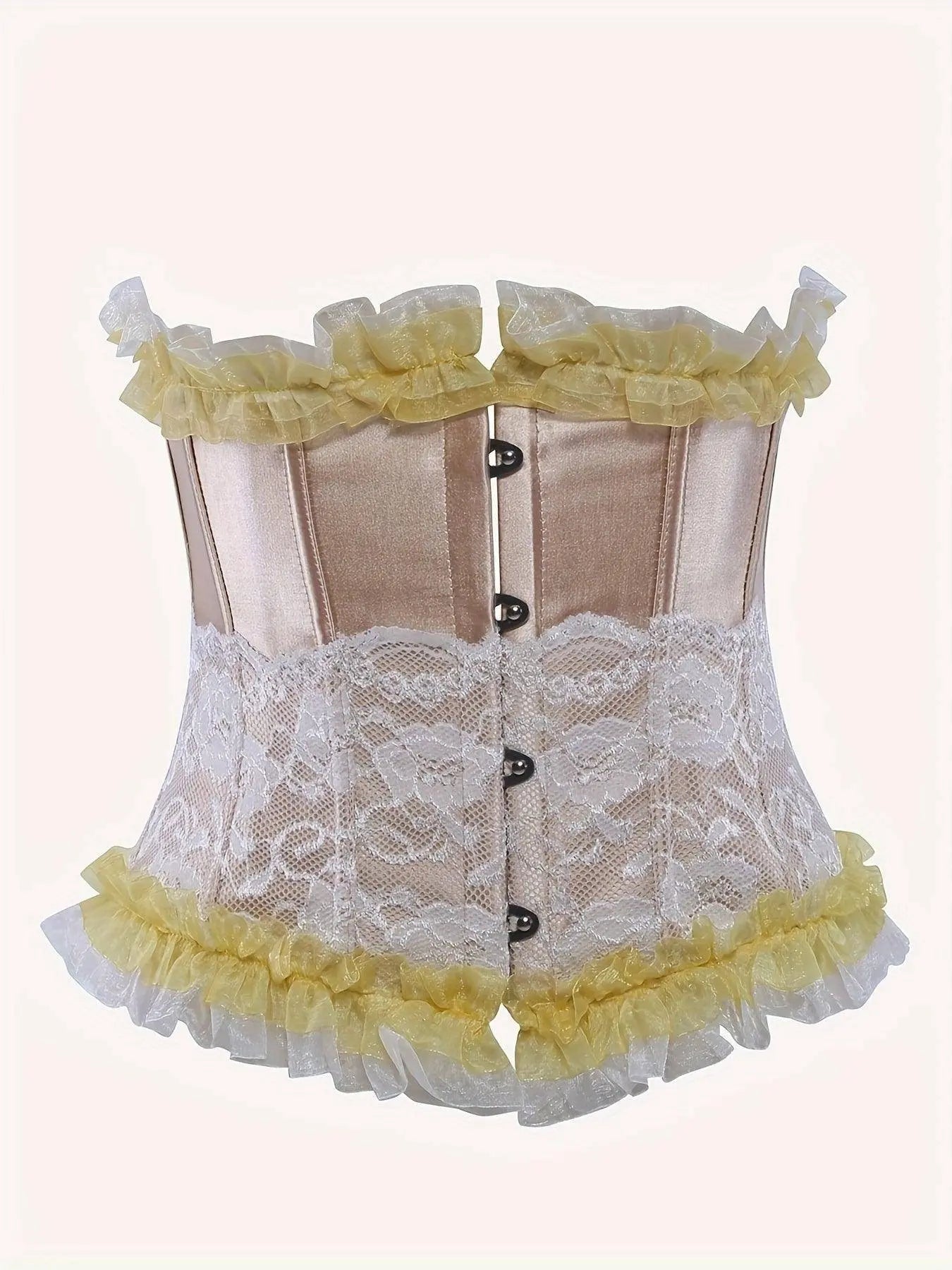 Ruched Trim Button Front Bustier, Casual Lace Up Costume For Wedding & Cosaply, Women's Clothing - SS69