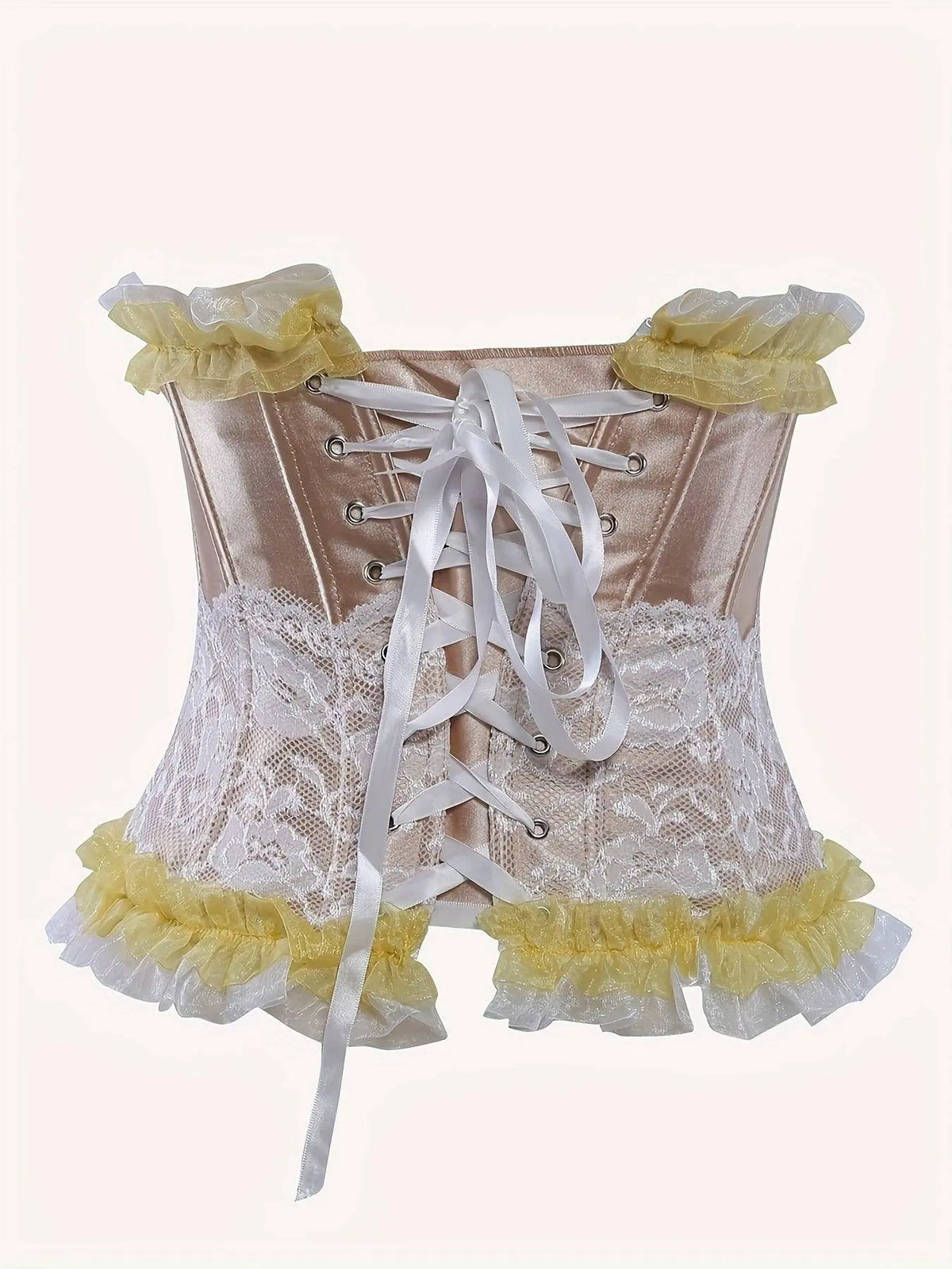 Ruched Trim Button Front Bustier, Casual Lace Up Costume For Wedding & Cosaply, Women's Clothing - SS69