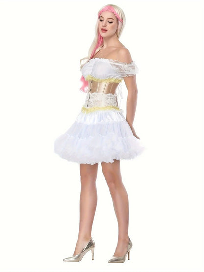 Ruched Trim Button Front Bustier, Casual Lace Up Costume For Wedding & Cosaply, Women's Clothing - SS69