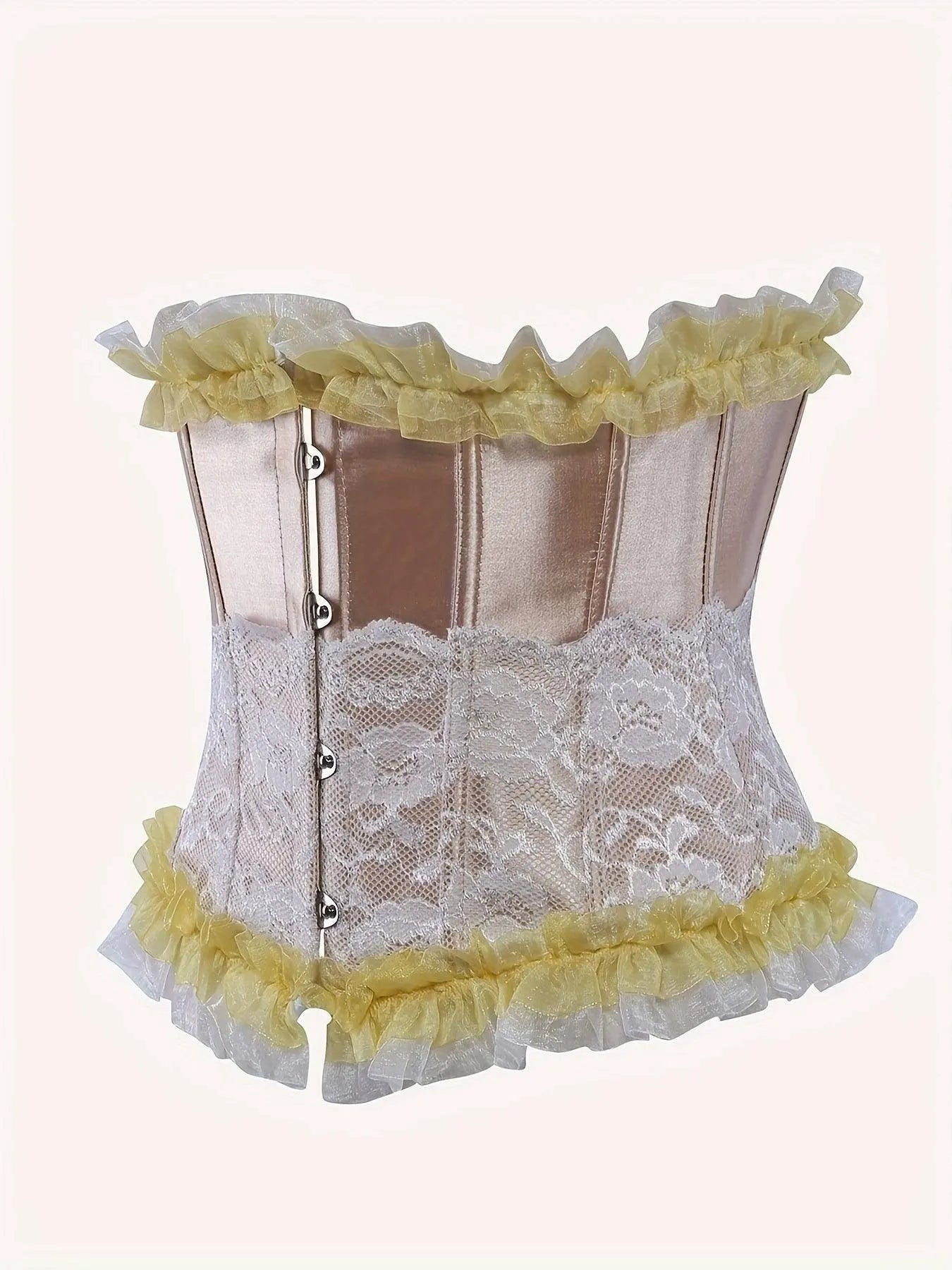 Ruched Trim Button Front Bustier, Casual Lace Up Costume For Wedding & Cosaply, Women's Clothing - SS69