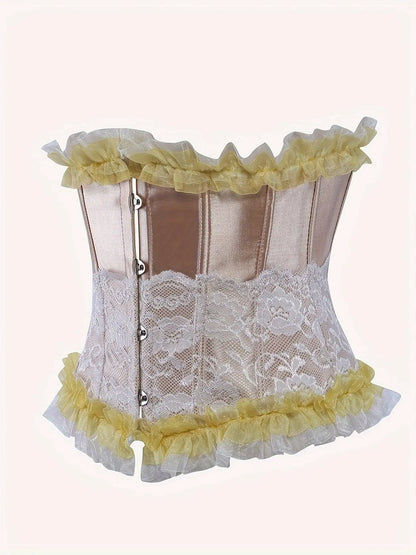 Ruched Trim Button Front Bustier, Casual Lace Up Costume For Wedding & Cosaply, Women's Clothing - SS69