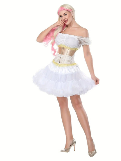 Ruched Trim Button Front Bustier, Casual Lace Up Costume For Wedding & Cosaply, Women's Clothing - SS69