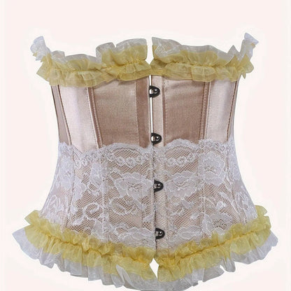 Ruched Trim Button Front Bustier, Casual Lace Up Costume For Wedding & Cosaply, Women's Clothing - SS69